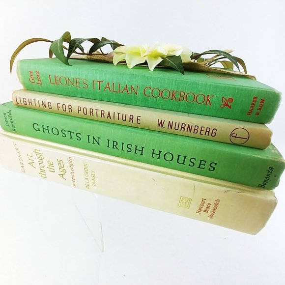 Book Stack Hardcover Ribbon Wrapped Floral Topped Reclaimed Books Set of 4 - Picture 7 of 8